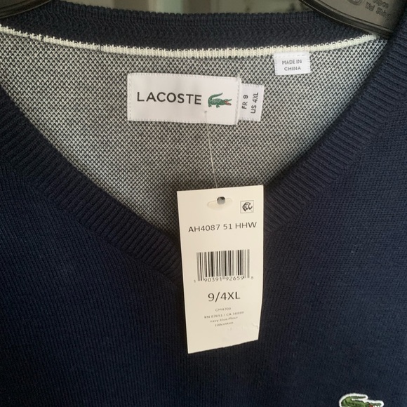 NWT Lacoste Men's Navy blue V-Neck Sweater - Picture 2 of 4